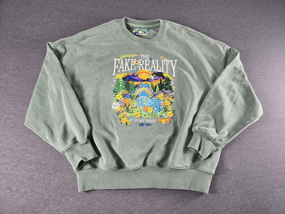 Cool Shirtz The Reality Crewneck Sweatshirt Oversized Small Graphic Embroidered